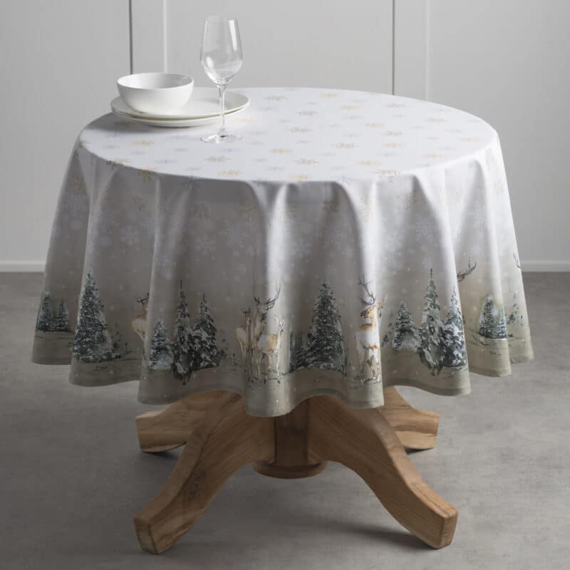 Deer In The Woods Round Tablecloth
