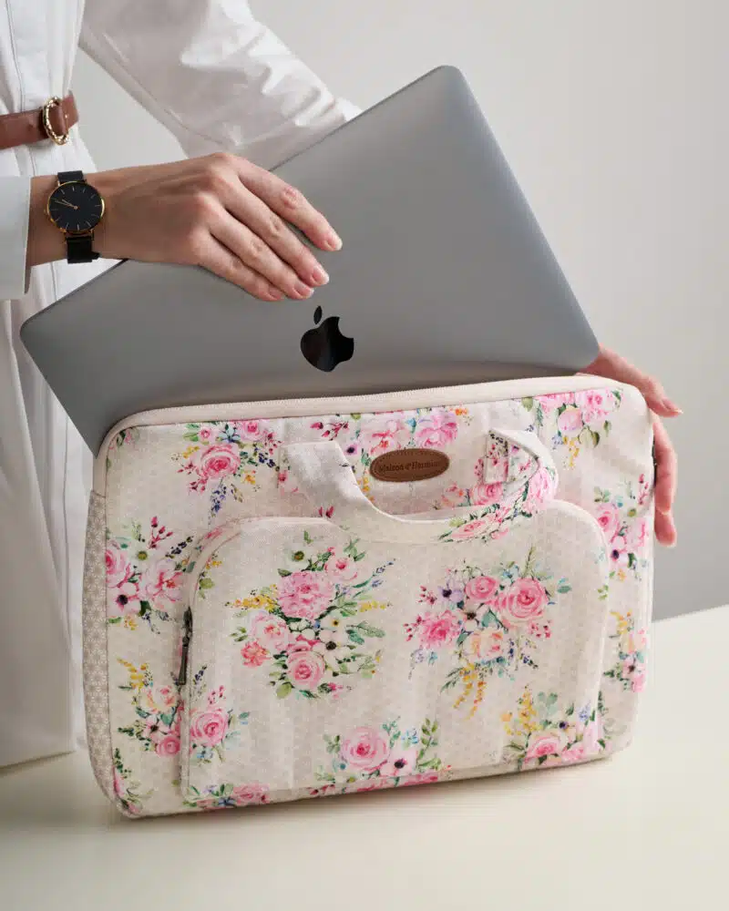 Sweet Rose Lavender Laptop Bag with Pocket