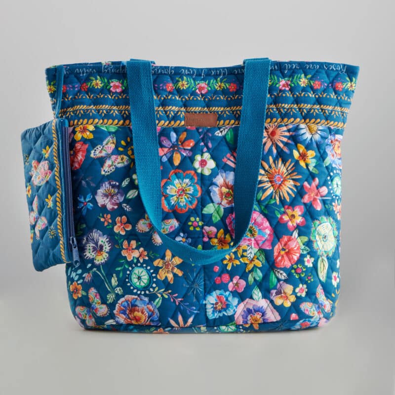 Happy Florals Blue Shopping Bag