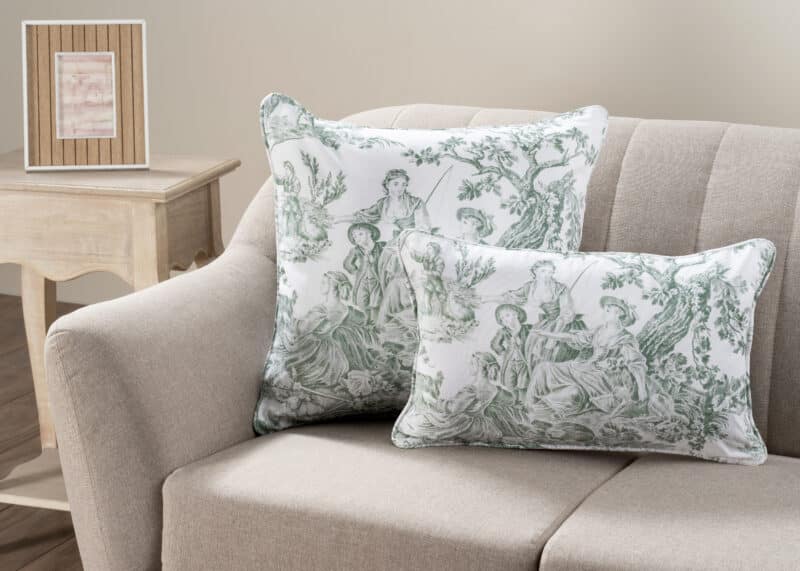 Miller - White Base - Antique Green Decorative Cushion Cover