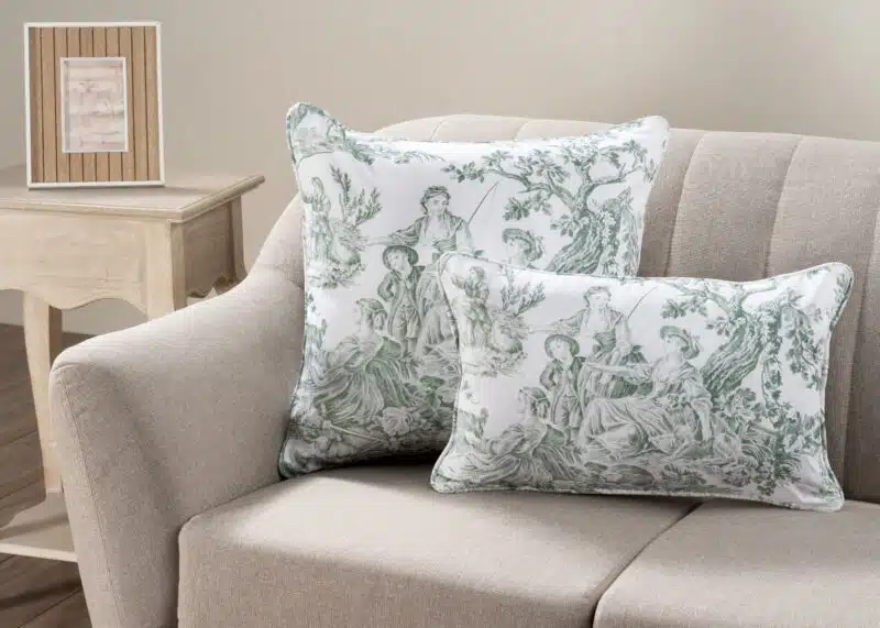 Miller - White Base - Antique Green Decorative Cushion Cover