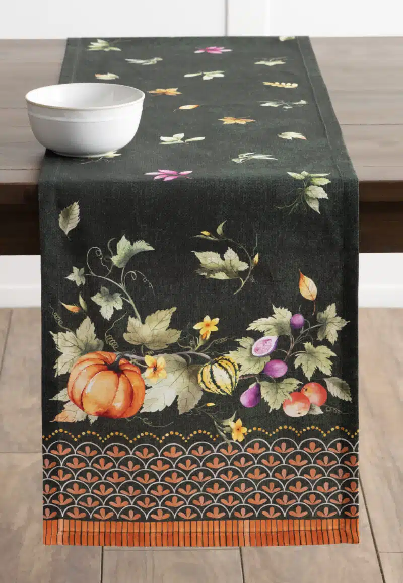 Pumpkin Garden - Dark Green Table Runner-Single Side