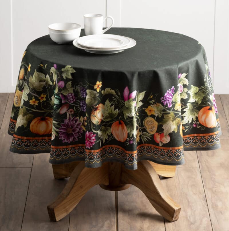 Pumpkin Garden - Dark Green Round Tablecloth