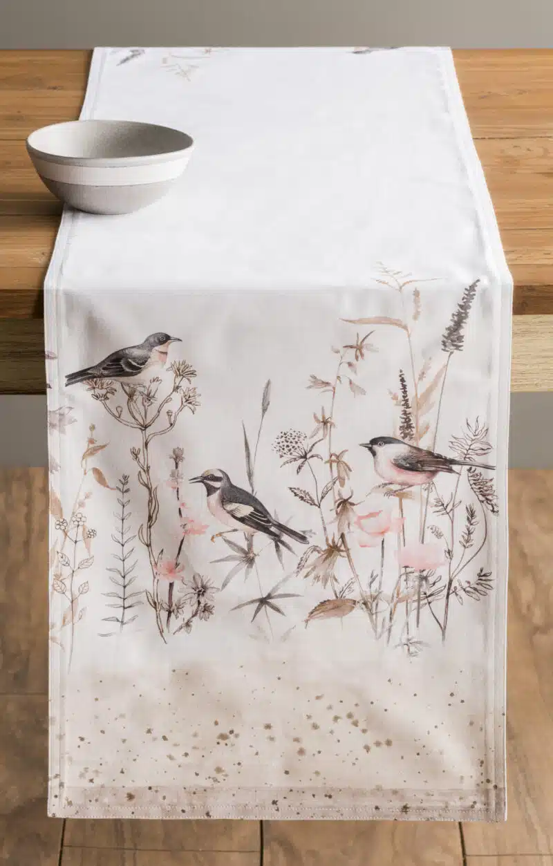 Meadow Florals Brown Table Runner-double side