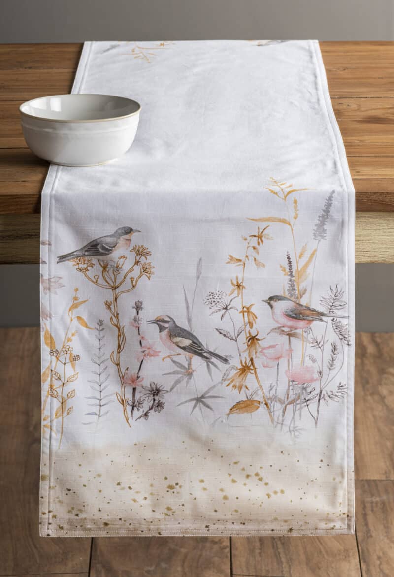 Meadow Florals Beige Table Runner-double side