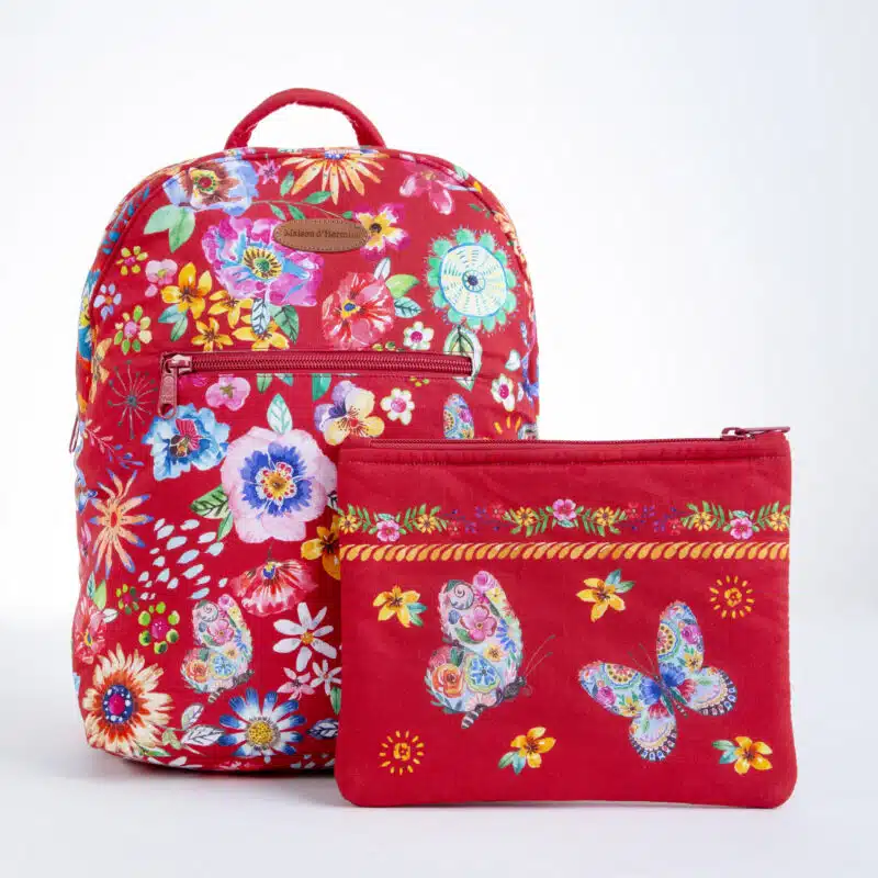 Happy Florals Red Backpack Bag