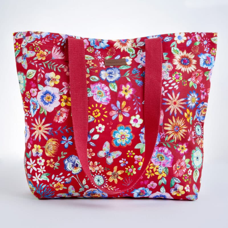 Happy Florals  Red Canvas Tote Bag