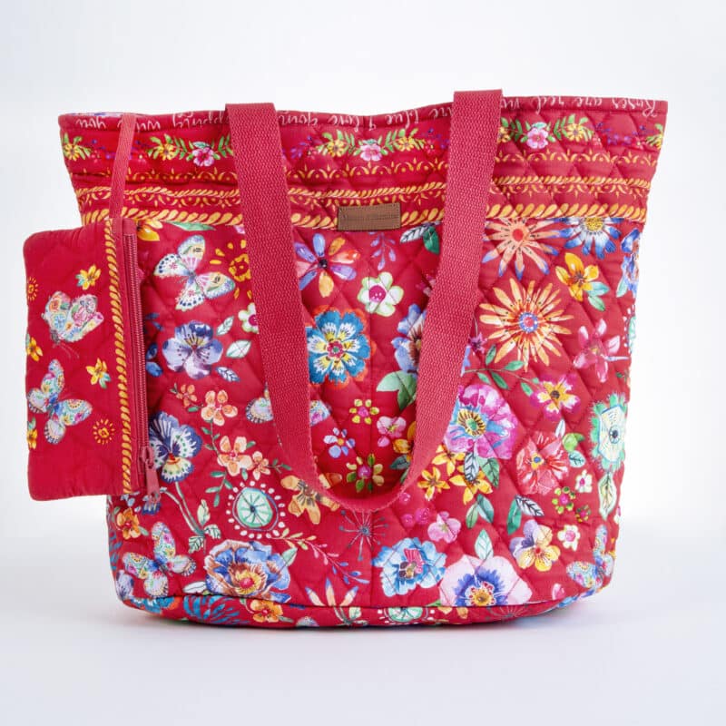 Happy Florals Red Shopping Bag