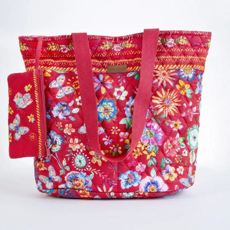 Happy Florals Red Shopping Bag