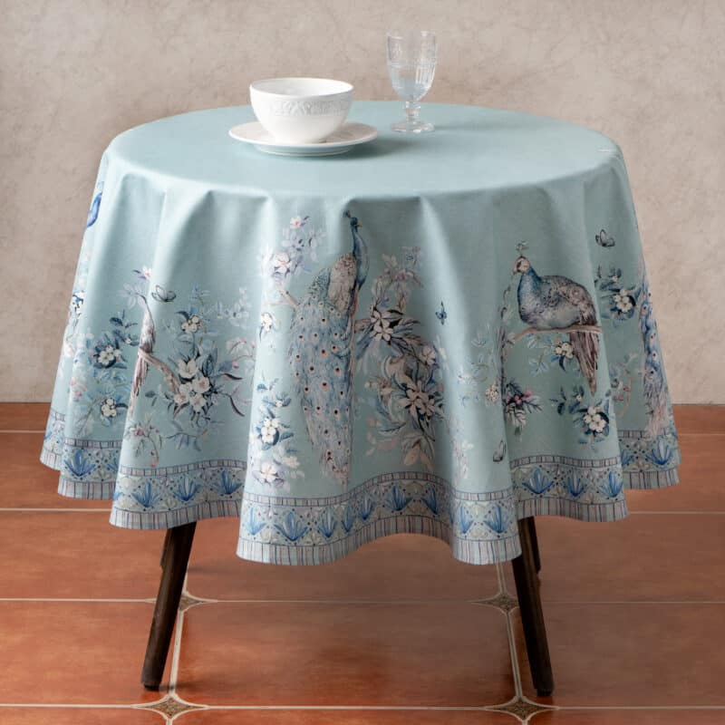 Peacock Utopia Pastel Turquoise Round Tablecloth