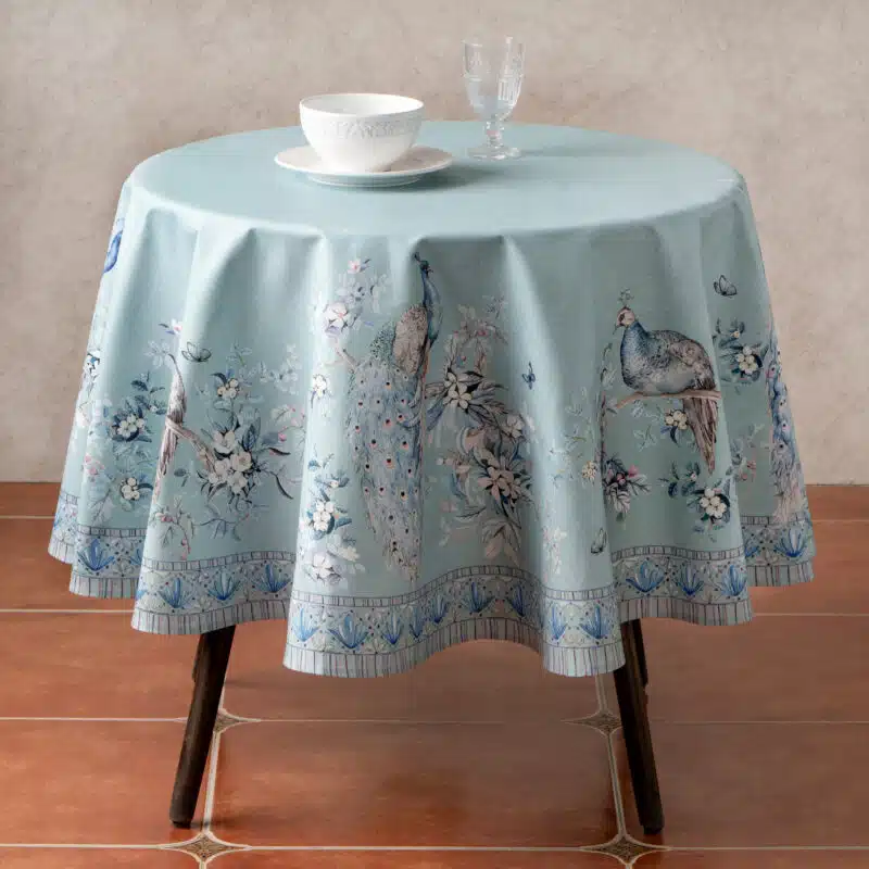 Peacock Utopia Pastel Turquoise Round Tablecloth