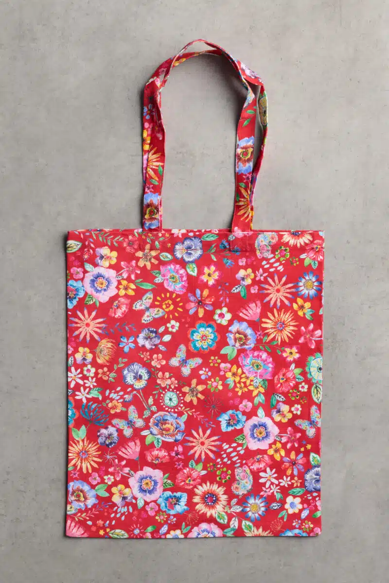 Happy Florals - Red Basic Tote Bag