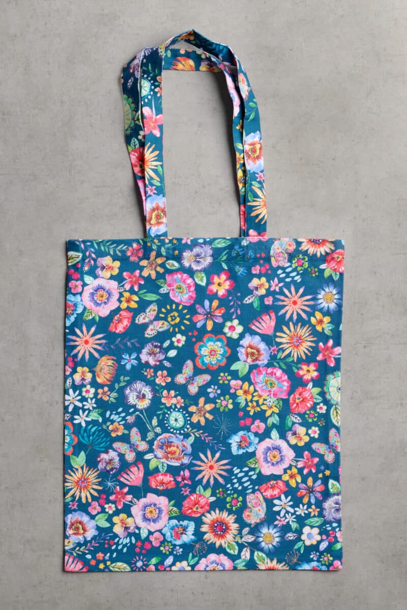 Happy Florals - Blue Basic Tote Bag