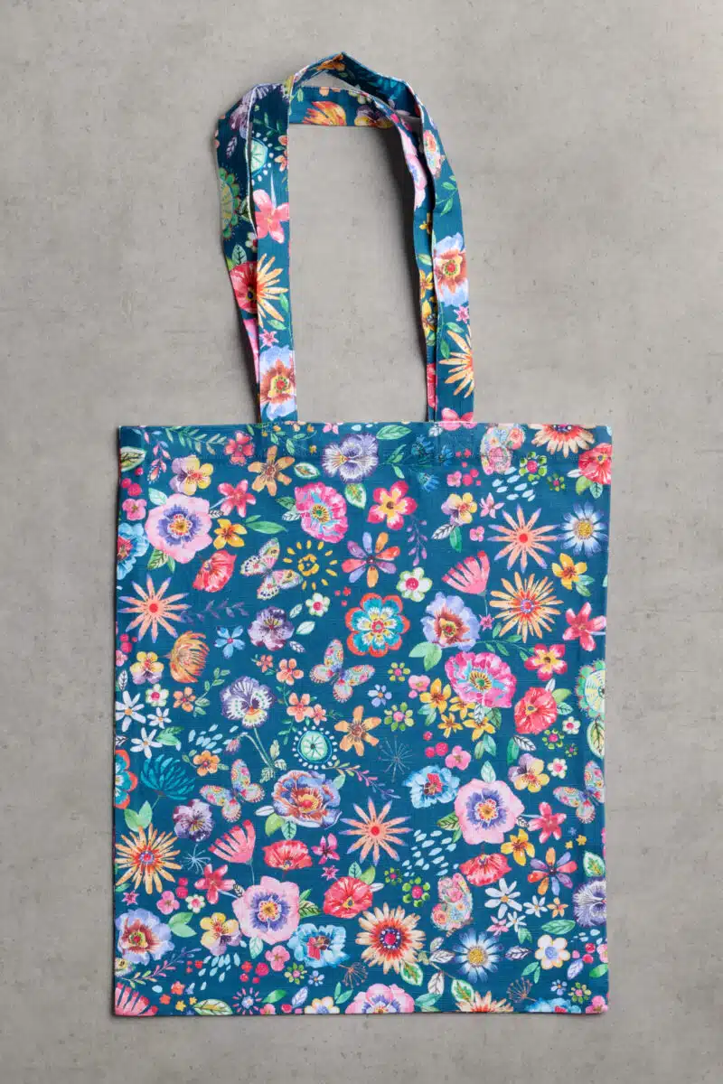 Happy Florals - Blue Basic Tote Bag