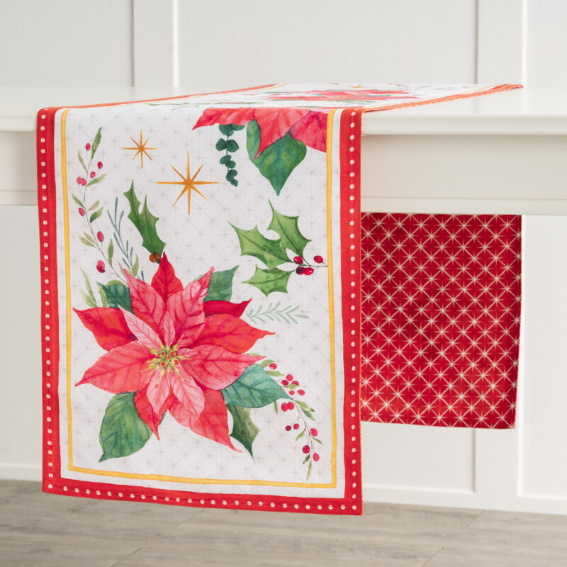 Poinsettia Christmas Table Runner - Double Side