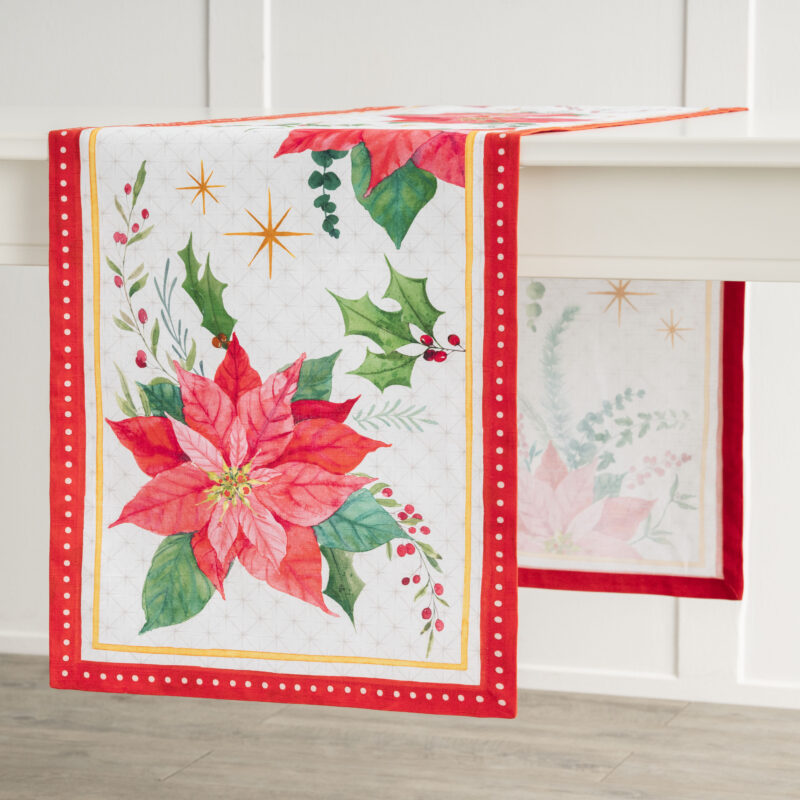 Poinsettia Christmas Table Runner-Single Side