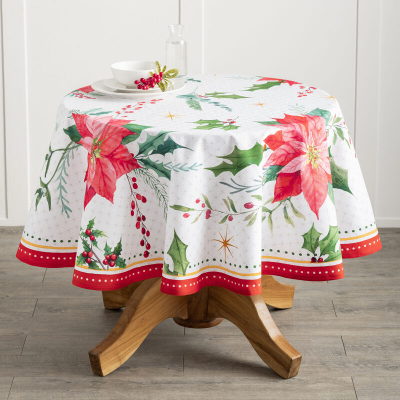 Poinsettia Christmas Round Tablecloth